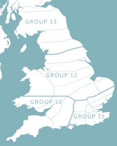 Map showing Groups and Sectors in England