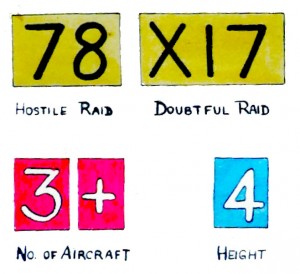 A drawing of planned raid placards
